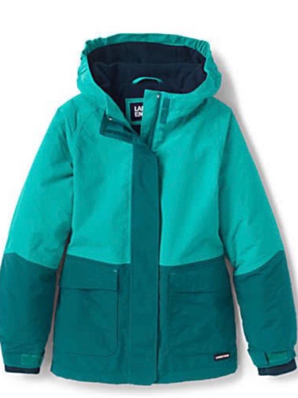 Lands' End Teal Two-Tone Hooded Raincoat
